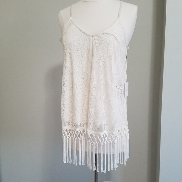 Lace Tank w/ fringe bottom NEW sz Small Blu Pepper - Picture 3 of 16